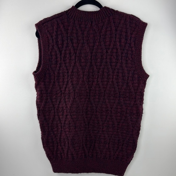 Hand Made Burgundy Textured Cable Knit Fisherman's Vest - Picture 3 of 5